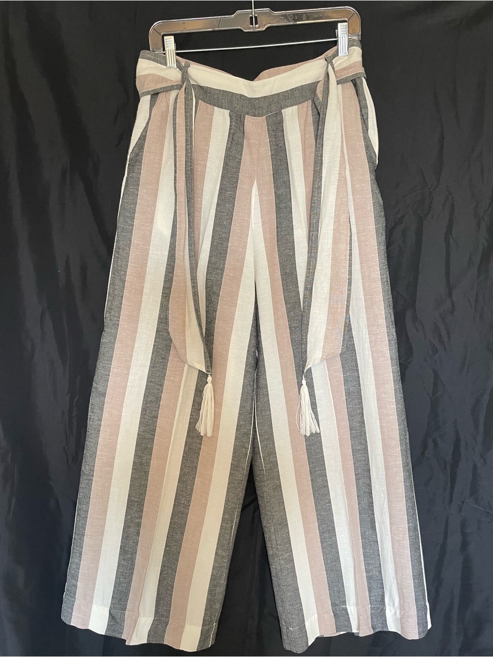 Striped Tie-Waist Wide-Leg Pants - Blush, Gray & Cream